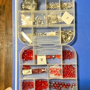 Jewelry making supplies, beads, findings, etc. and storage cases